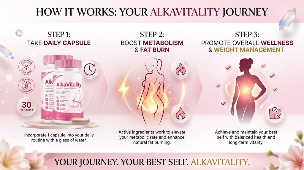 How AlkaVitality works: take your daily capsule, support metabolism and fat burn, promote overall wellness and weight management